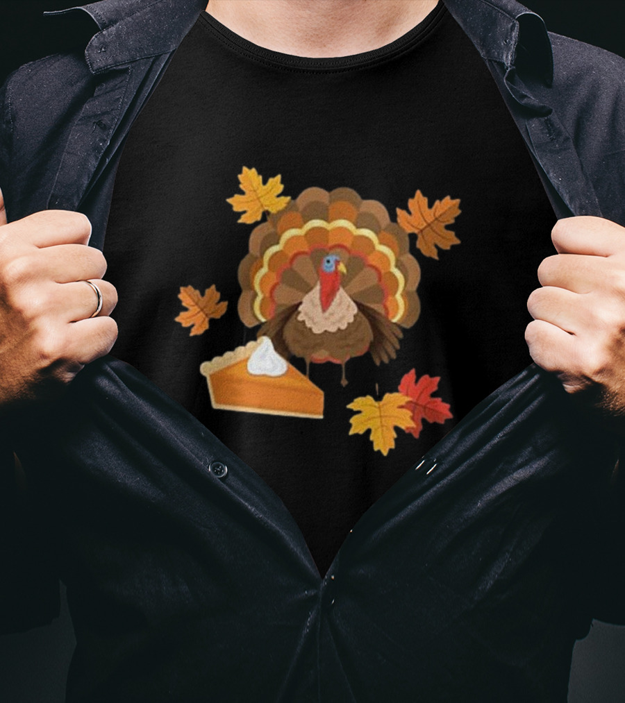 Turkey And Pie With Autumn Leaves T-Shirt