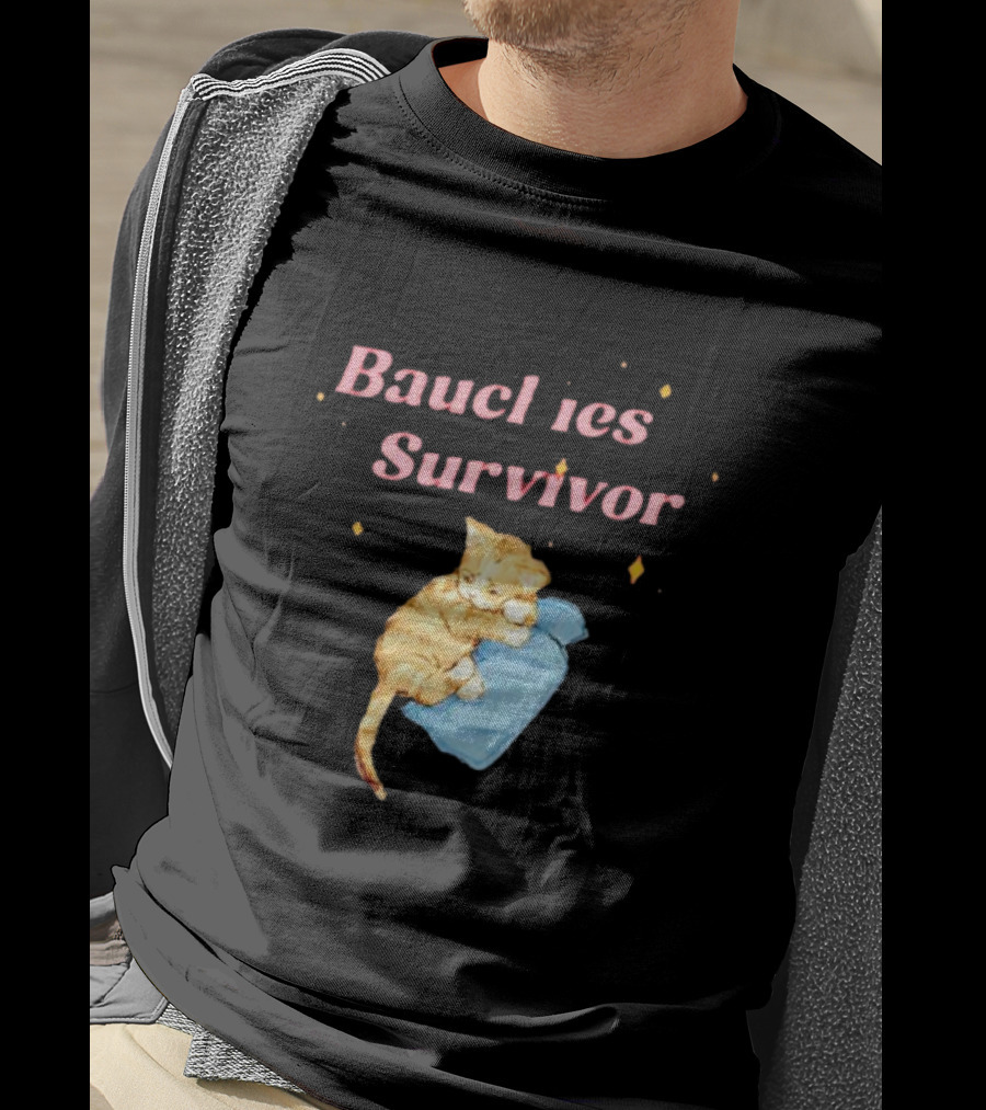 Bauchies Survivor Cat Kitten Holding Blue Blanket T-Shirt