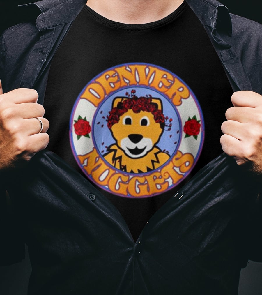 Denver Nuggets Bear Head Surrounded By Red Roses T-Shirt