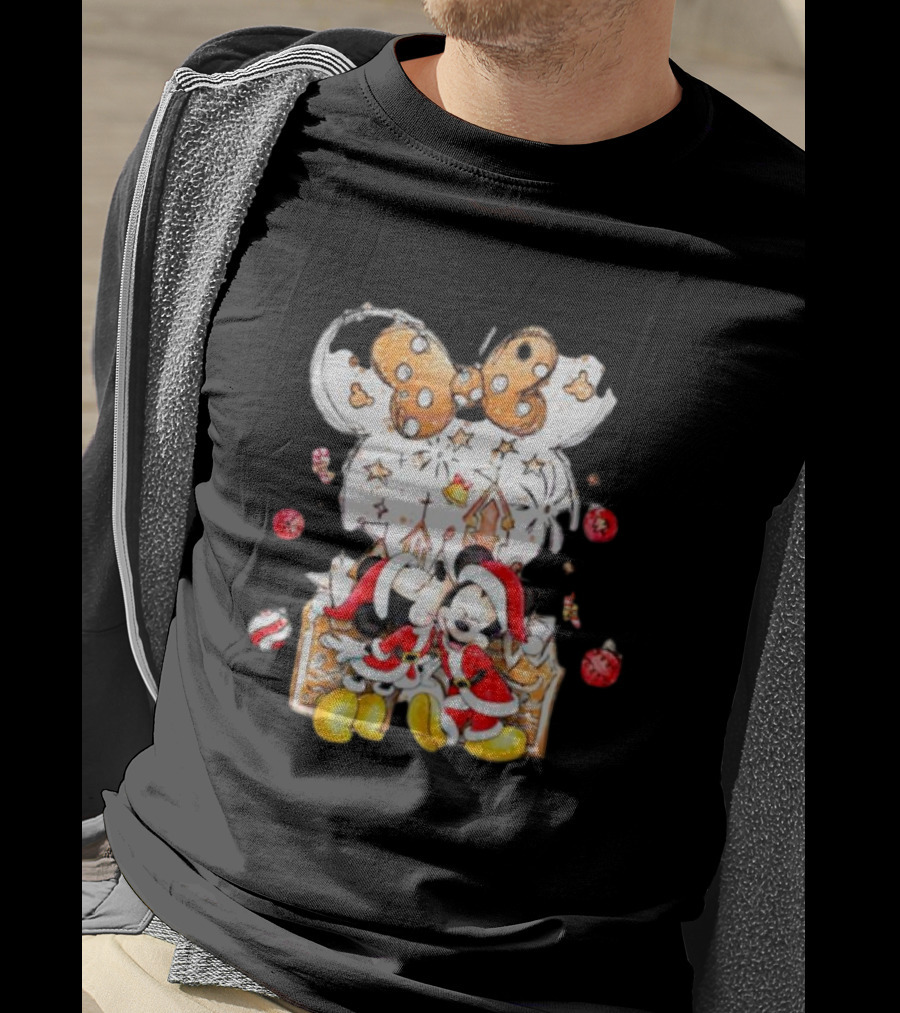 Mickey And Minnie Christmas Castle Gingerbread Mouse Ears Holiday Scene T-Shirt