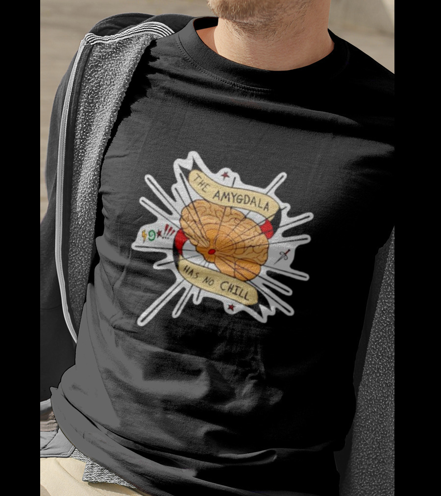 The Amygdala Has No Chill Cartoon Brain With Comic Symbols T-Shirt