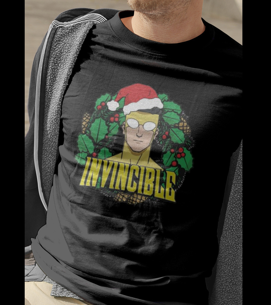Invincible Mark Grayson Holiday Santa Hat Holly And Pine Cones T-Shirt