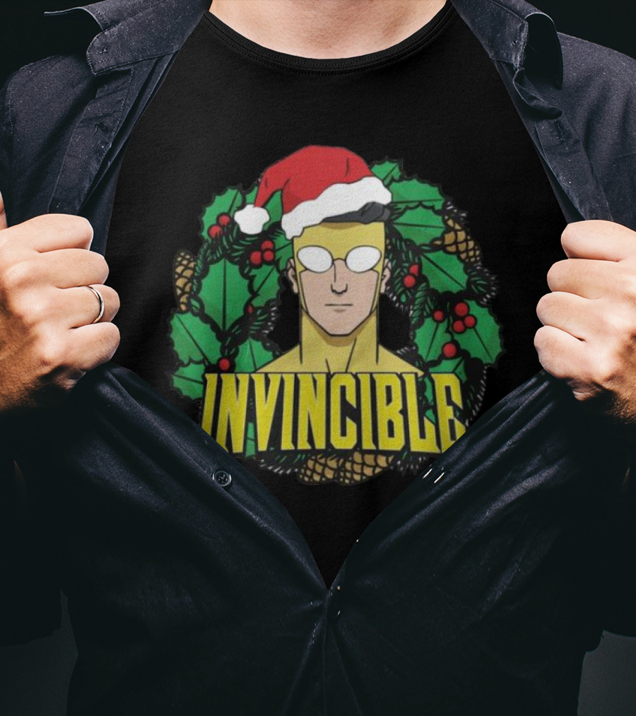 Invincible Mark Grayson Holiday Santa Hat Holly And Pine Cones T-Shirt