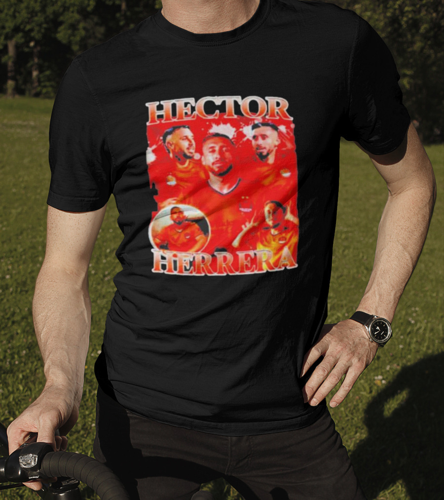 HECTOR HERRERA Red Bootleg Style Portrait Montage T-Shirt