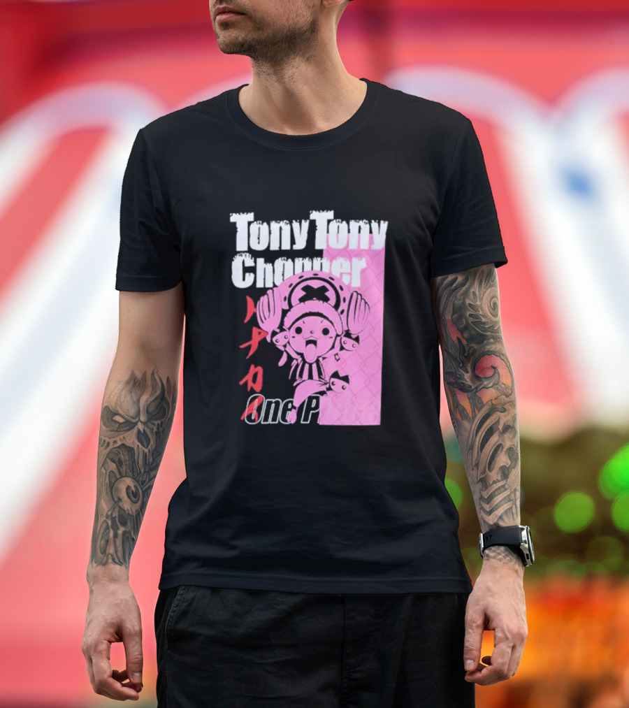 Tony Tony Chopper One Piece Pink Tonal Japanese Text T-Shirt
