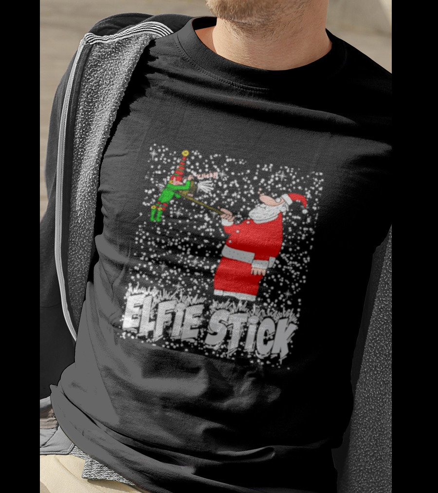 Santa Claus Elfie Stick Funny Christmas Selfie Snowflakes T-Shirt