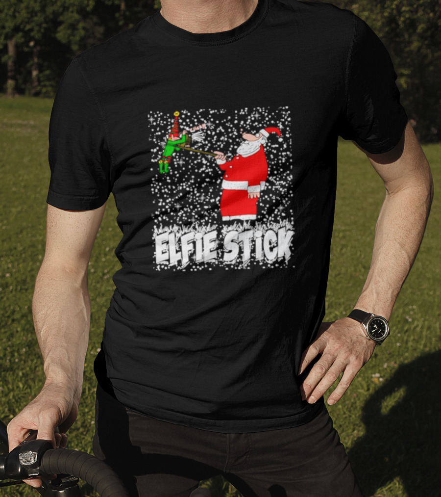 Santa Claus Elfie Stick Funny Christmas Selfie Snowflakes T-Shirt