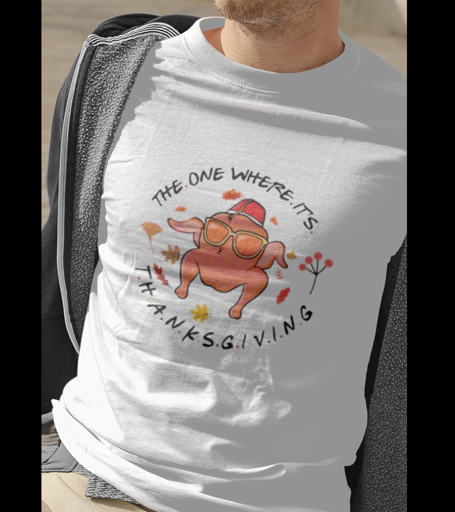 Thanksgiving Friends Turkey In Sunglasses With Fez Hat And Autumn Leaves T-Shirt