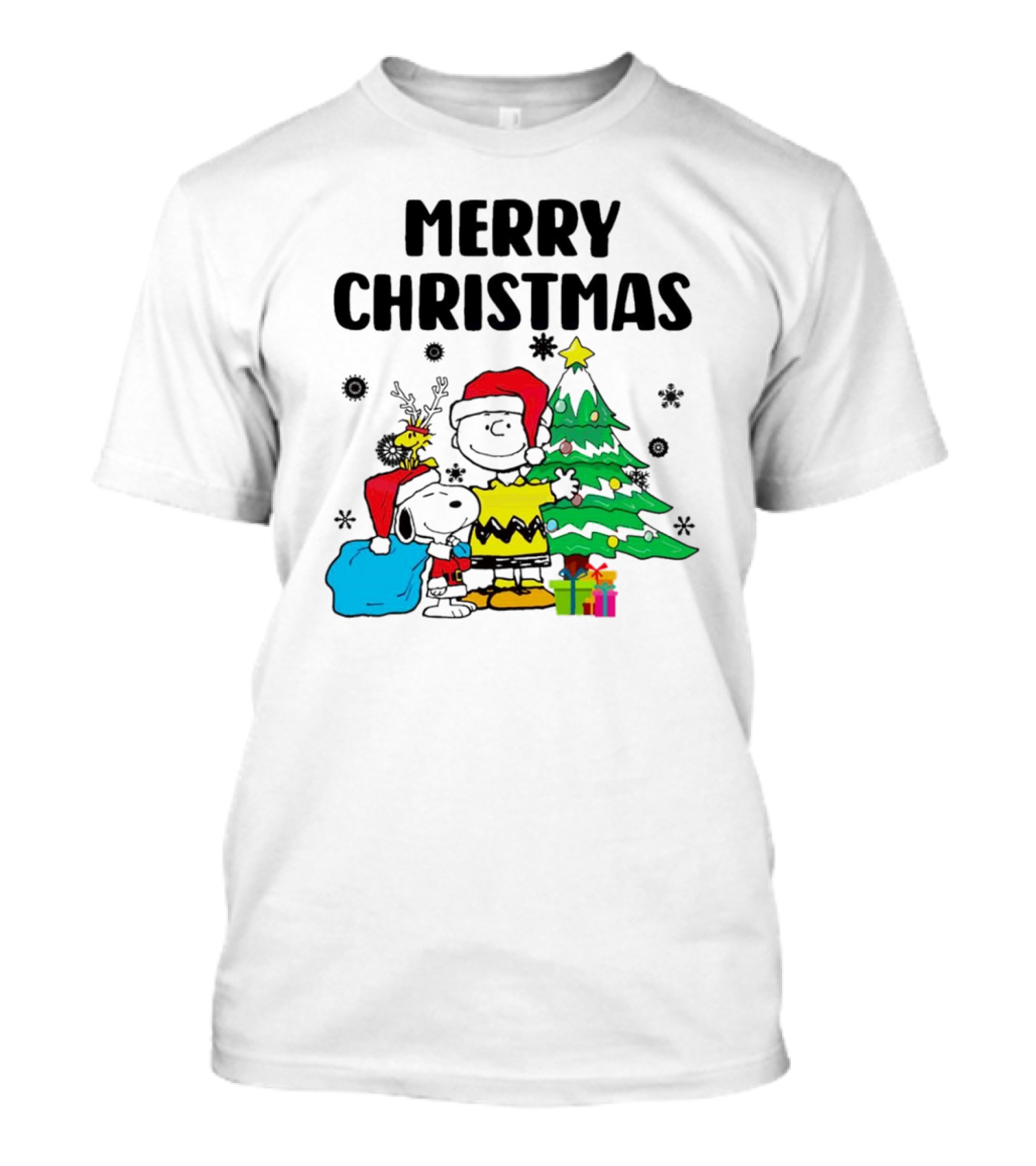 Charlie Snoopy Woodstock Merry Christmas Tree Santa Hats T-Shirt