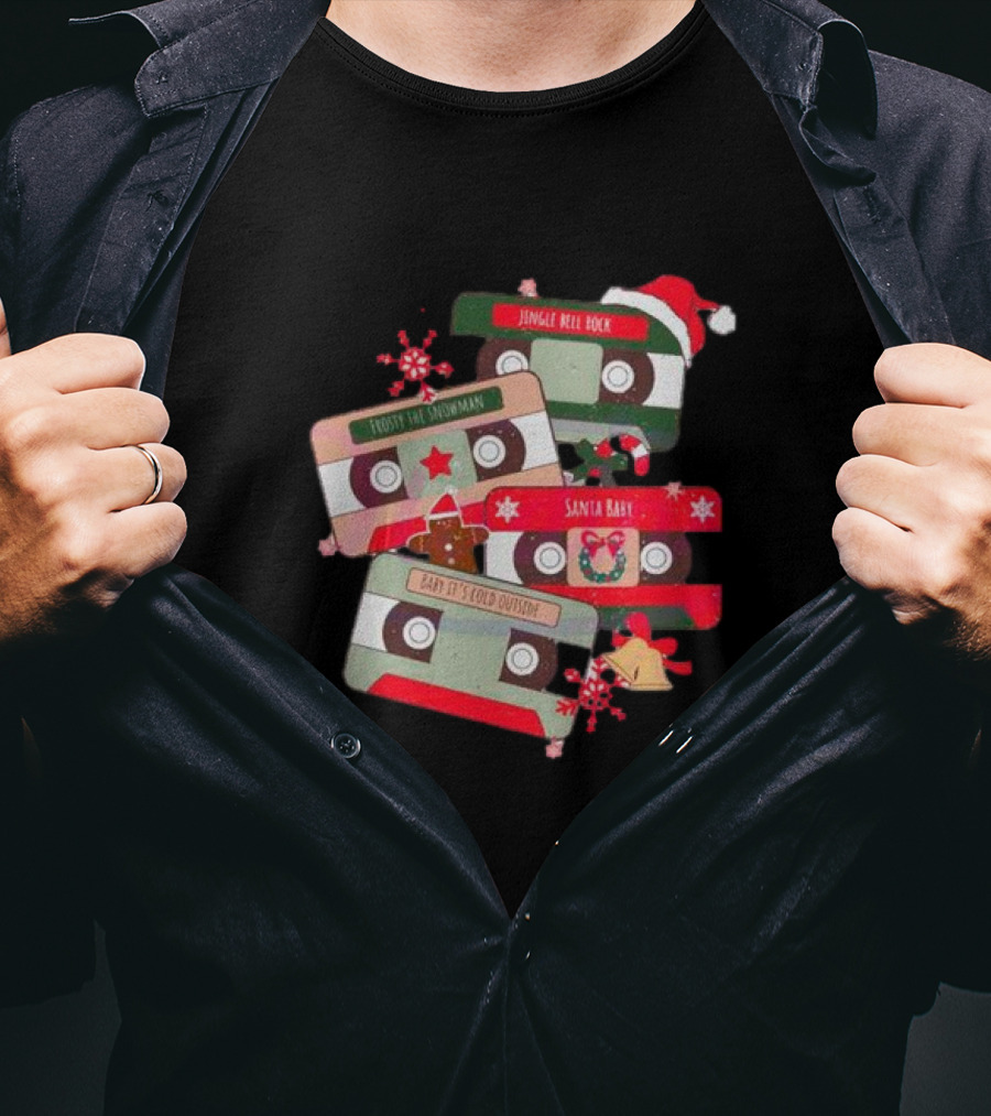 Jingle Bell Rock Santa Baby Frosty The Snowman Vintage Christmas Music Cassettes T-Shirt