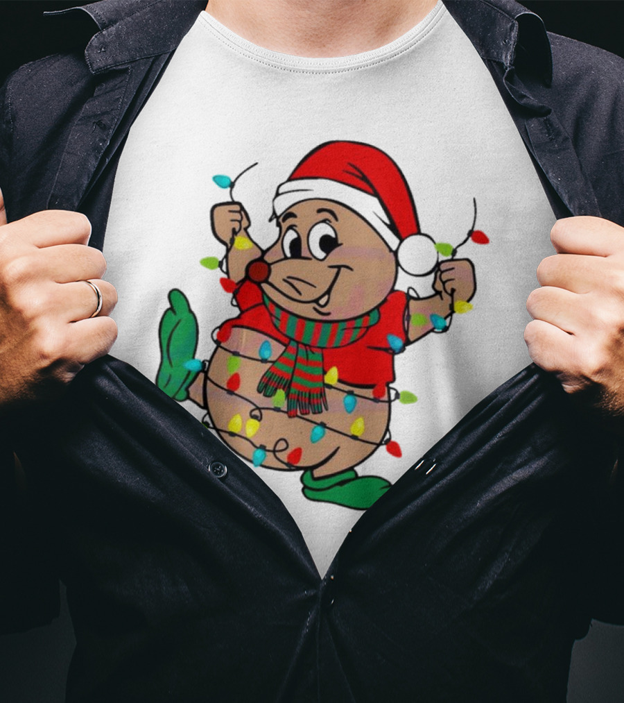 Gus Santa Hat Christmas Lights Cozy Festive Character With Bright Holiday Spirit T-Shirt