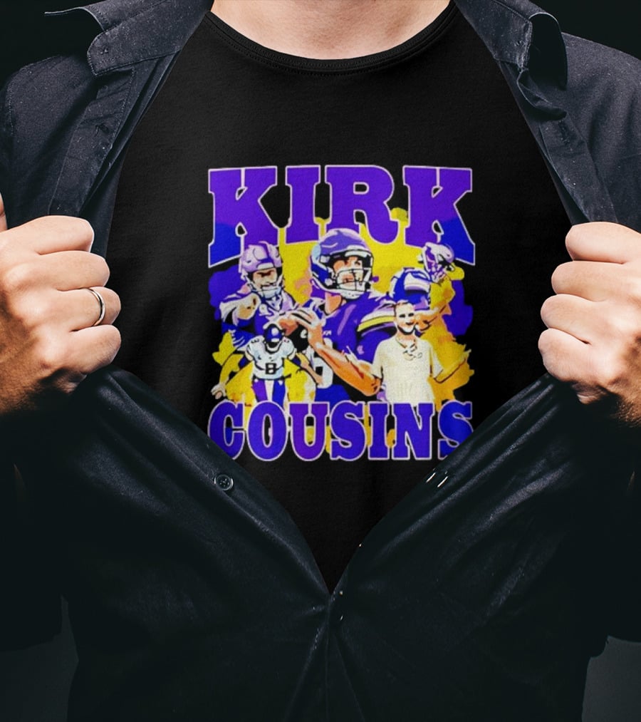 Kirk Cousins Vikings Football Player Collage Purple And Yellow T-Shirt
