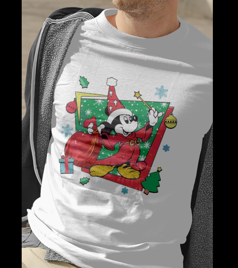 Mickey Sorcerers Apprentice Christmas 90s Magic Holiday T-Shirt