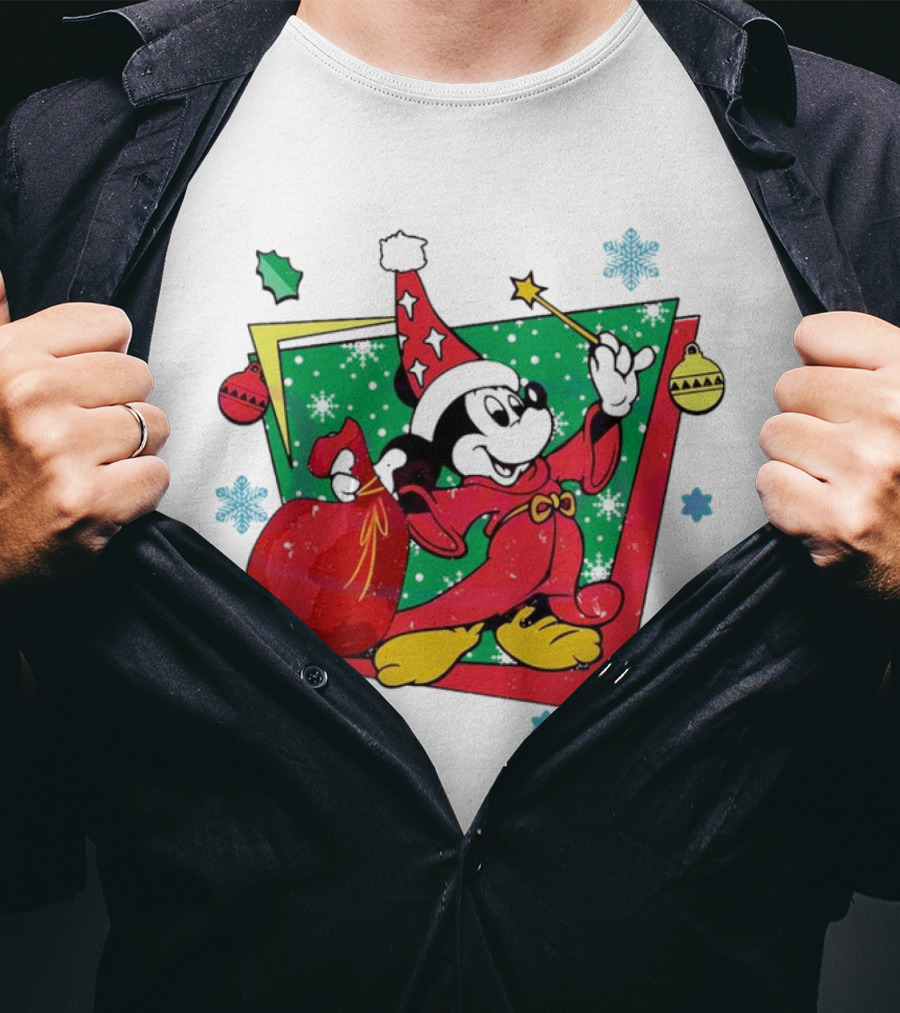 Mickey Sorcerers Apprentice Christmas 90s Magic Holiday T-Shirt