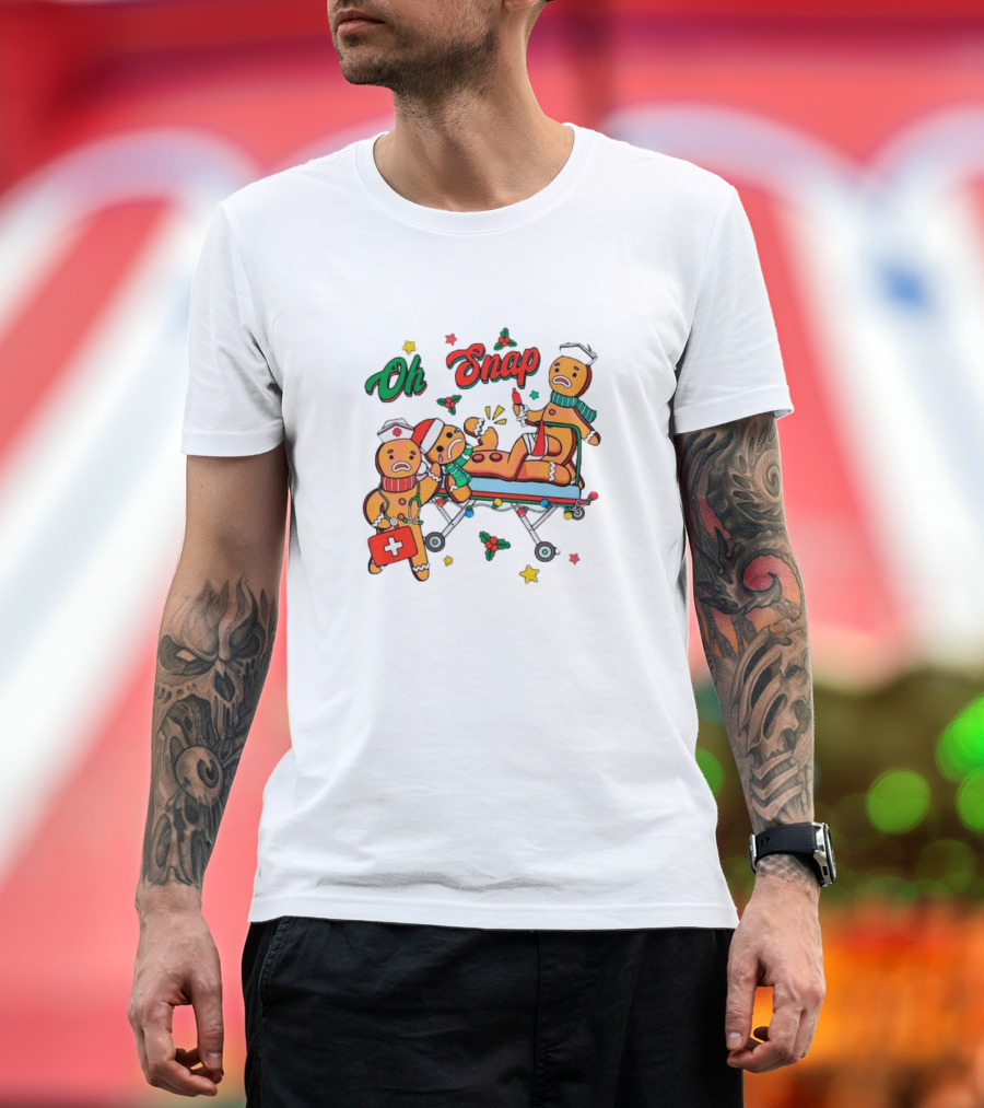 Oh Snap Gingerbread Nurse Ambulance Christmas T-Shirt