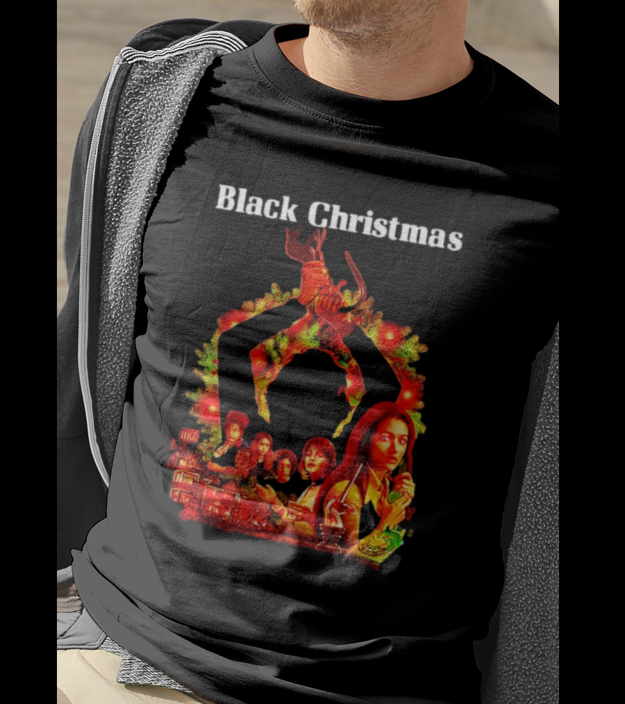 Black Christmas Silent Night Horror Movie Characters Axe Wreath Scene T-Shirt
