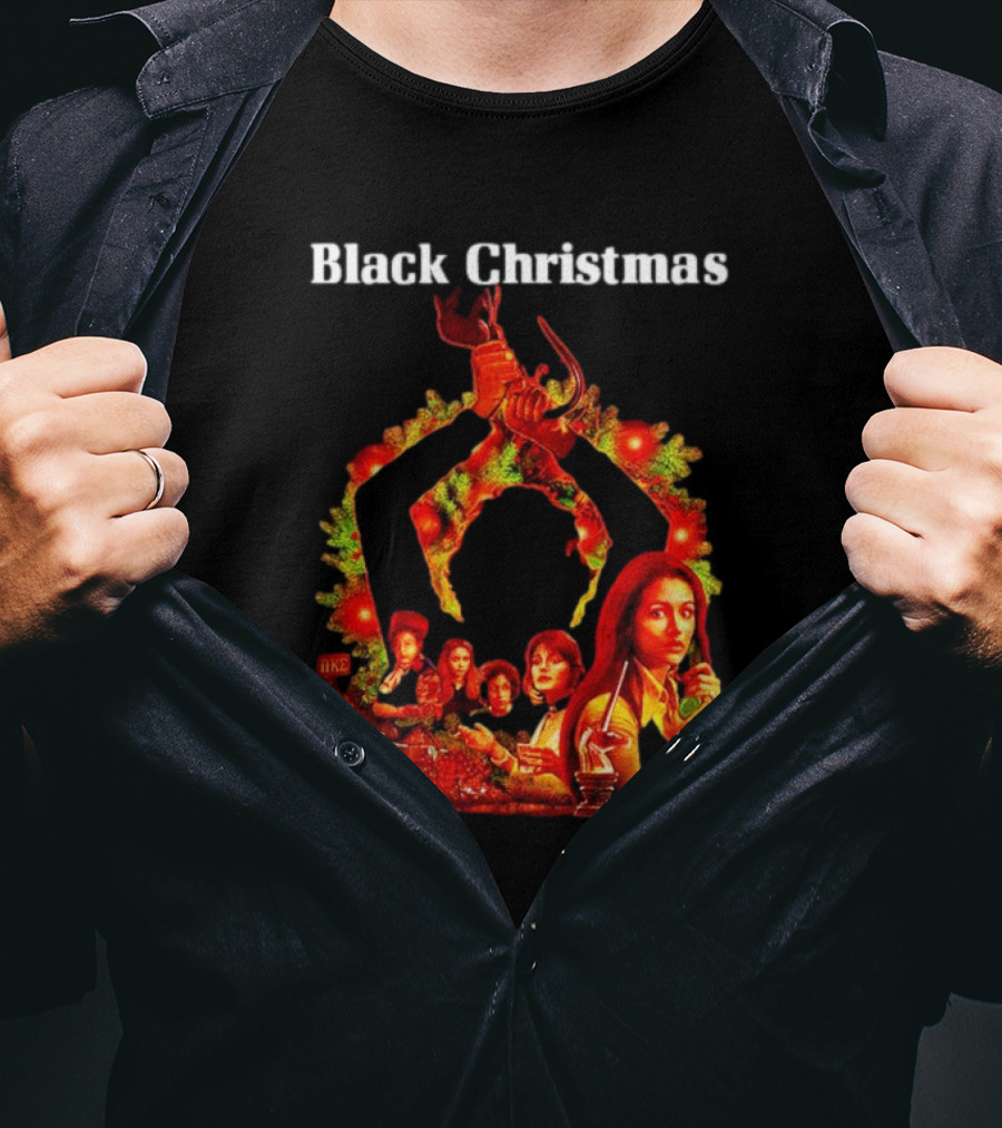 Black Christmas Silent Night Horror Movie Characters Axe Wreath Scene T-Shirt