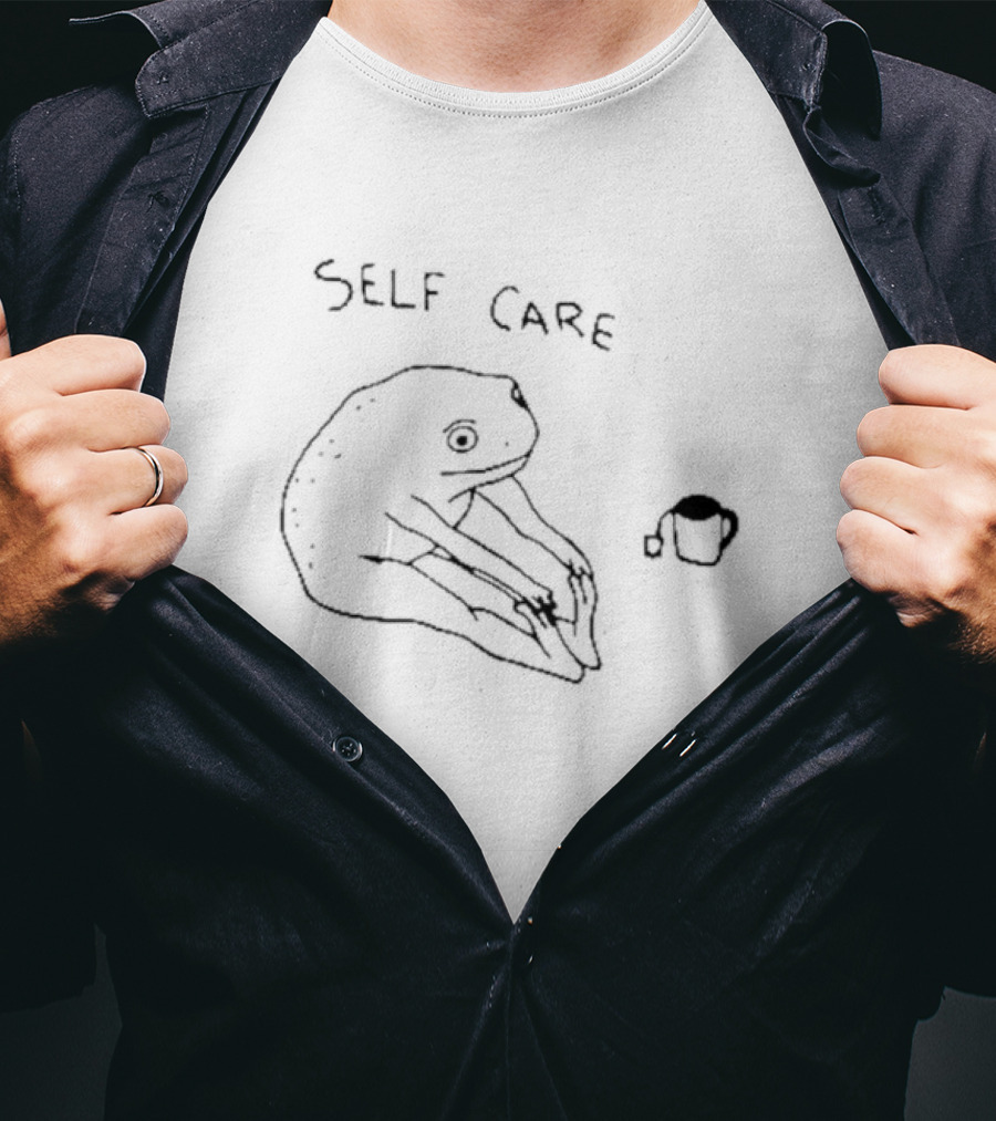 Self Care Frog With Tea And Funny Pose T-Shirt