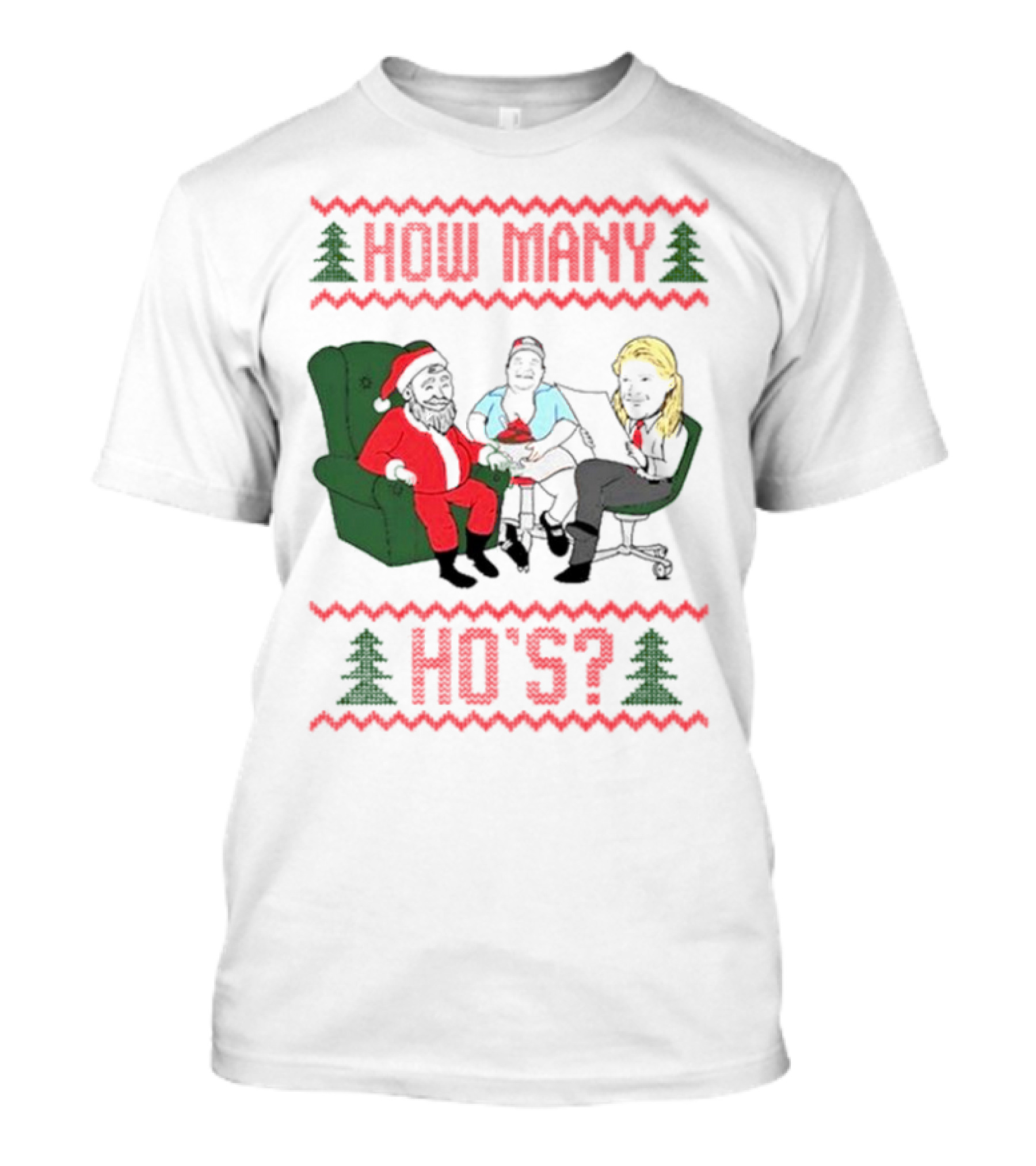 How Many Ho’s Santa Chair Christmas T-Shirt