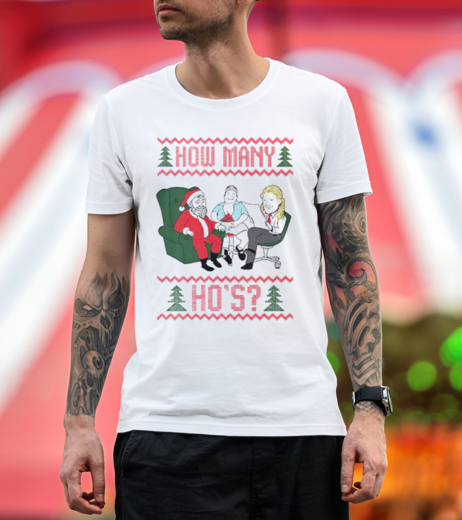 How Many Ho’s Santa Chair Christmas T-Shirt