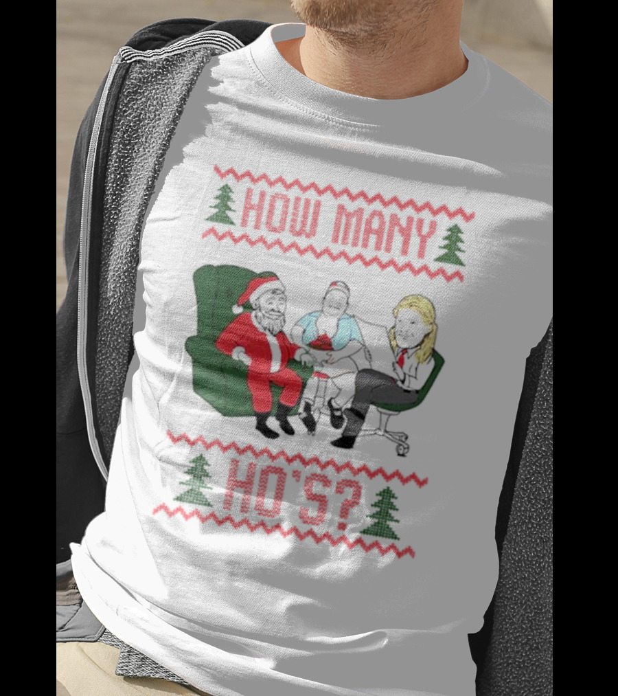 How Many Ho’s Santa Chair Christmas T-Shirt