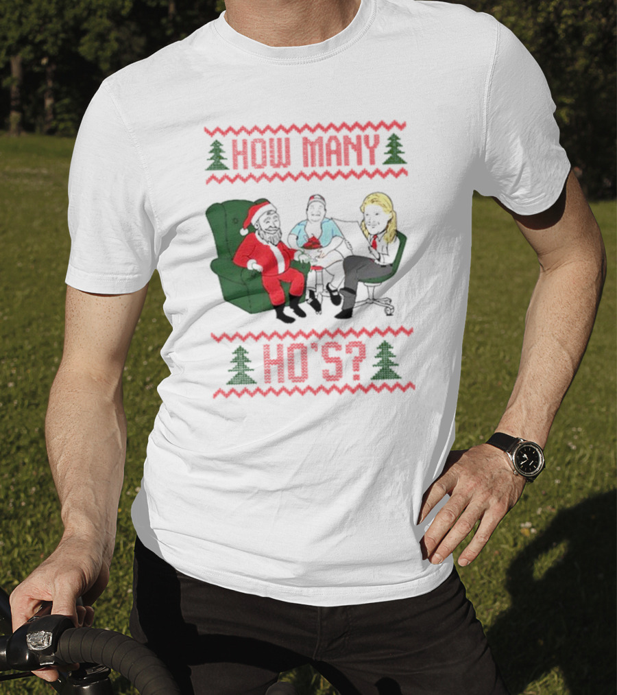 How Many Ho’s Santa Chair Christmas T-Shirt