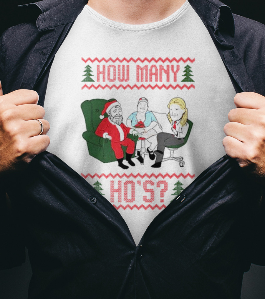 How Many Ho’s Santa Chair Christmas T-Shirt