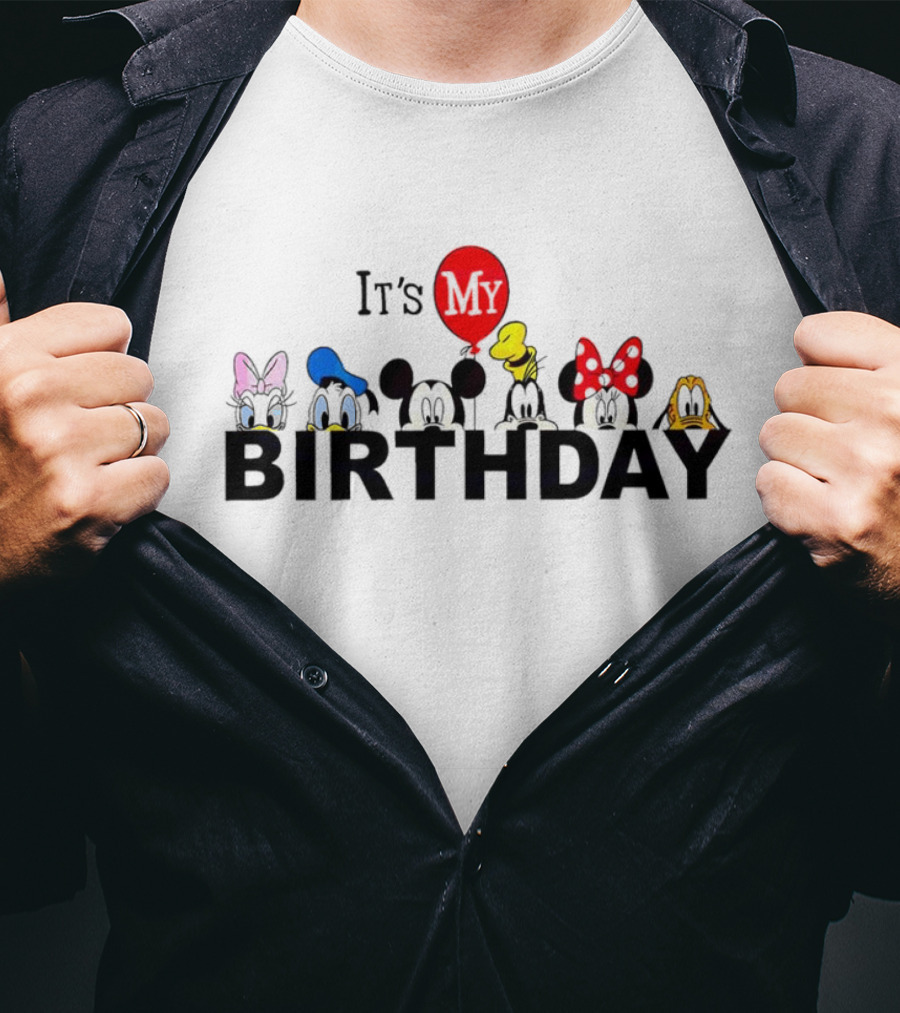 It's My Birthday Disney Characters Mickey Minnie Donald Balloon T-Shirt