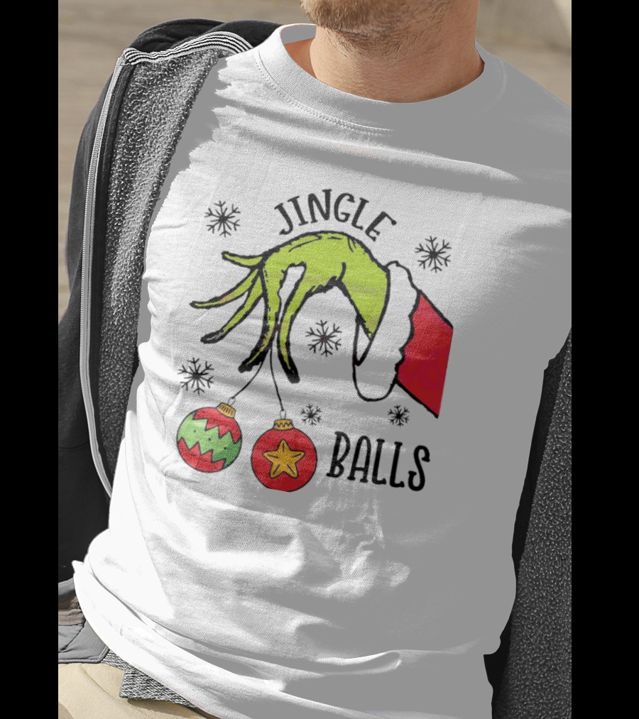 Jingle Balls Grinch Hand Holding Christmas Ornaments T-Shirt
