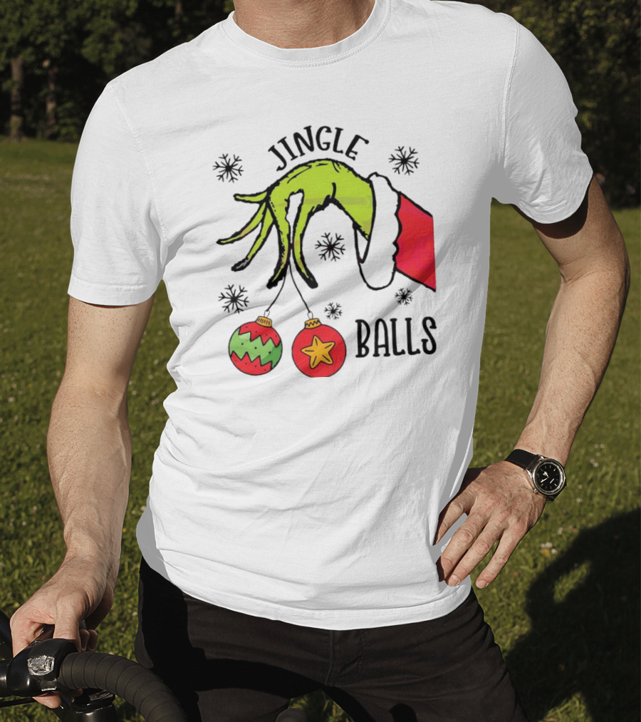 Jingle Balls Grinch Hand Holding Christmas Ornaments T-Shirt