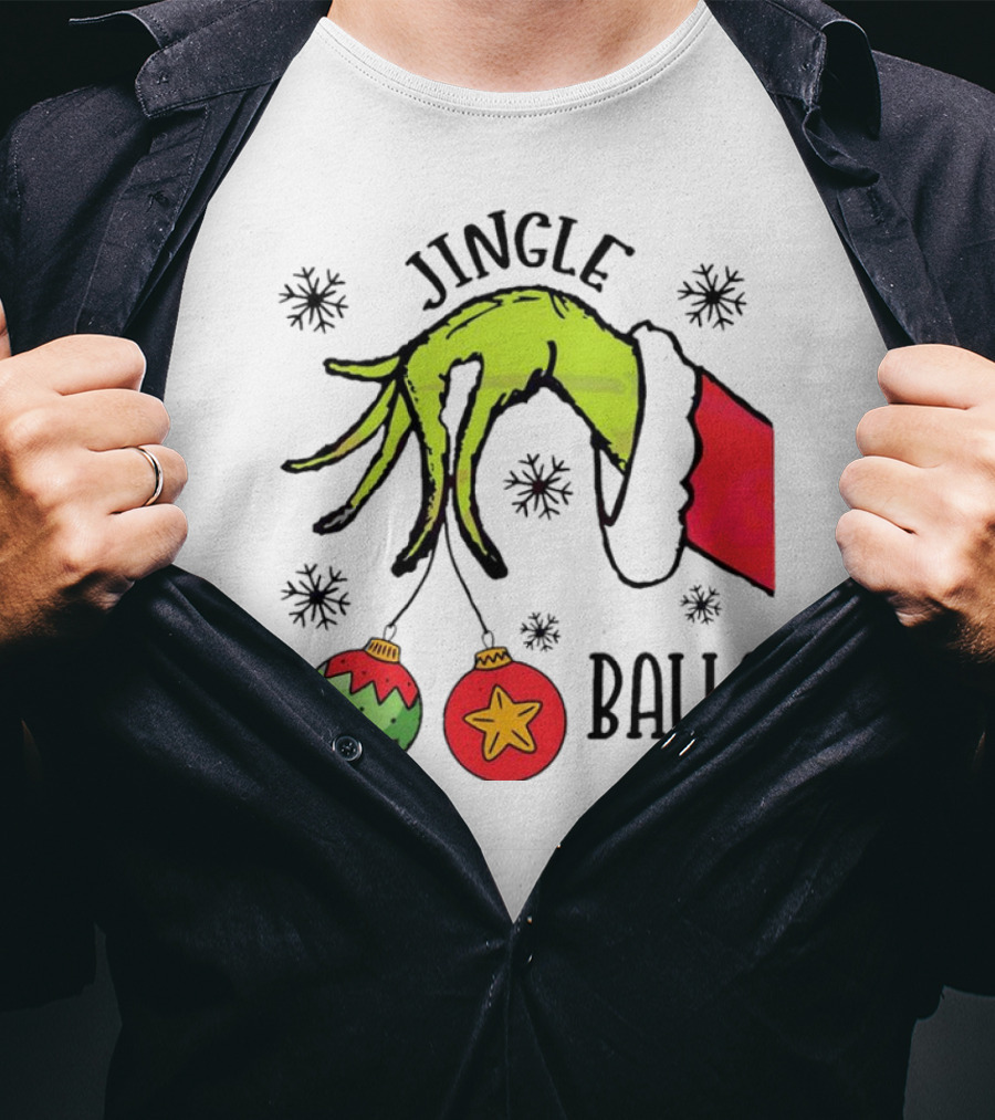 Jingle Balls Grinch Hand Holding Christmas Ornaments T-Shirt