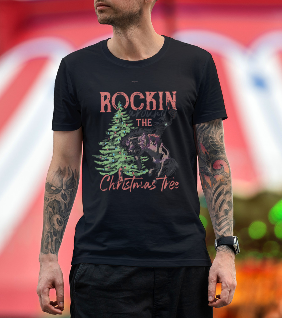 Rockin Around the Christmas Tree Horse and Holiday Lights T-Shirt