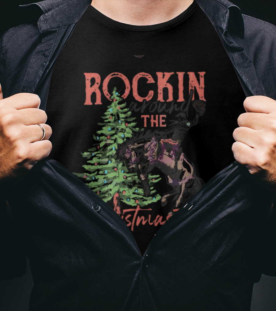 Rockin Around The Christmas Tree Horse And Holiday Lights T-Shirt