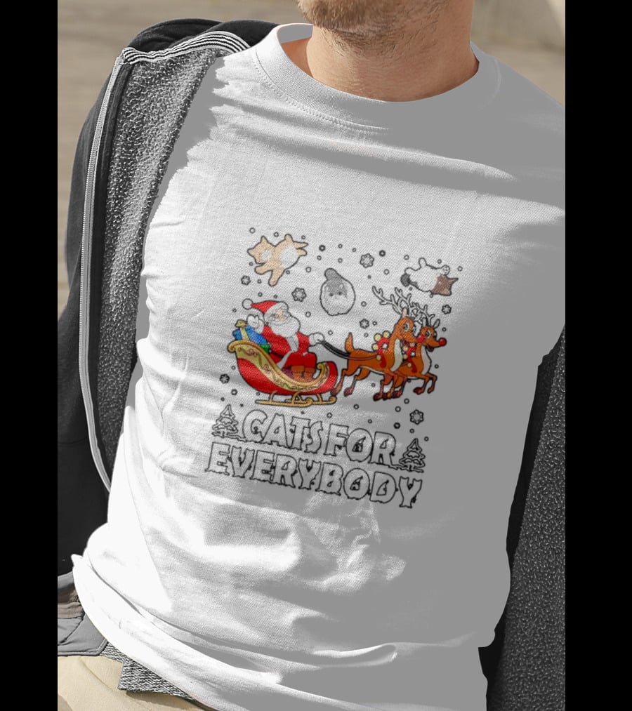 Cats For Everybody Santa Sleigh Christmas Reindeer T-Shirt