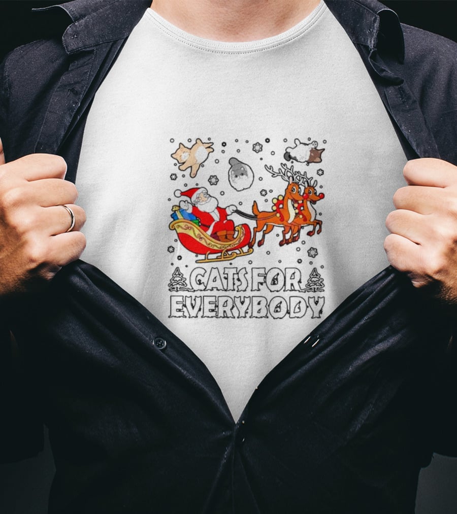 Cats For Everybody Santa Sleigh Christmas Reindeer T-Shirt