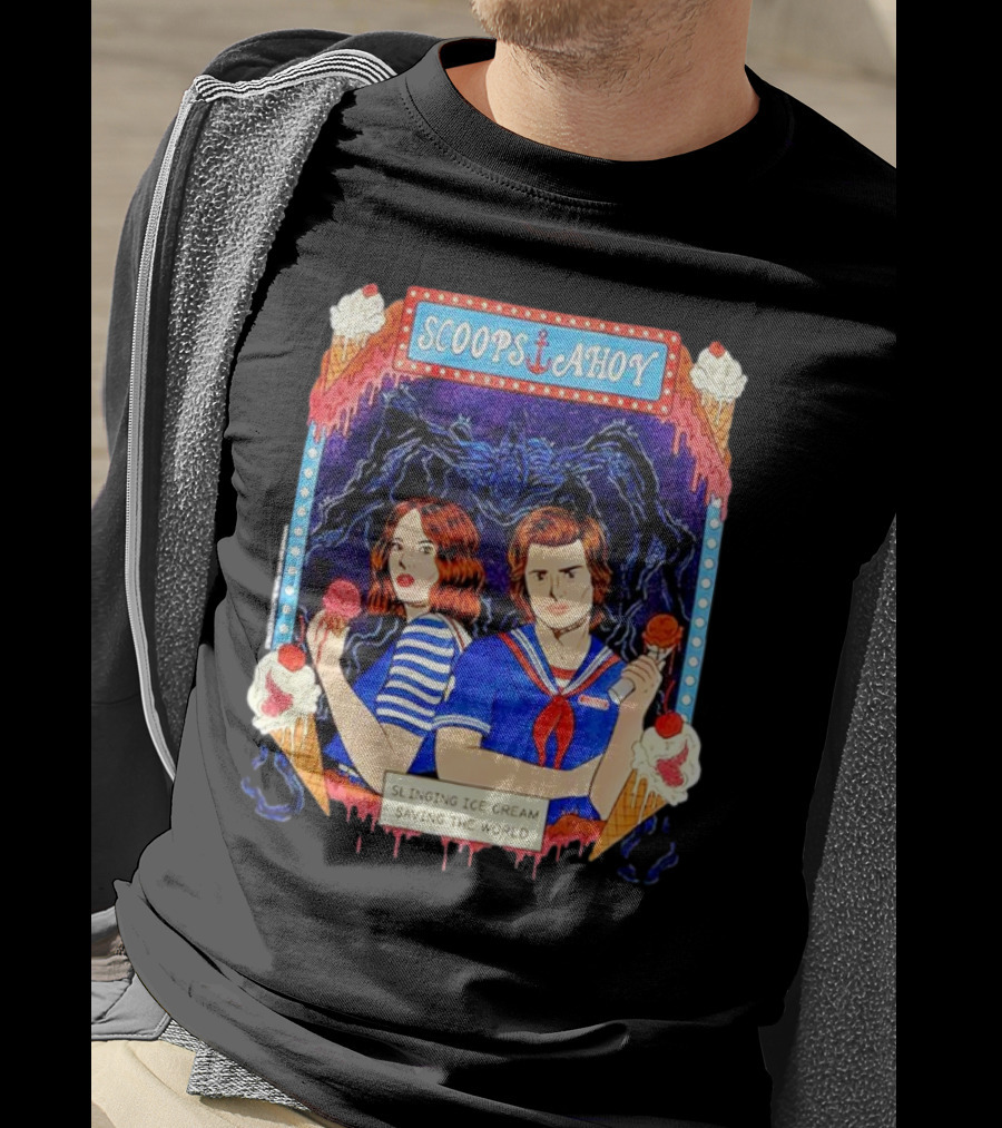Scoops Ahoy Slinging Ice Cream Saving The World Stranger Things Duo Vintage T-Shirt