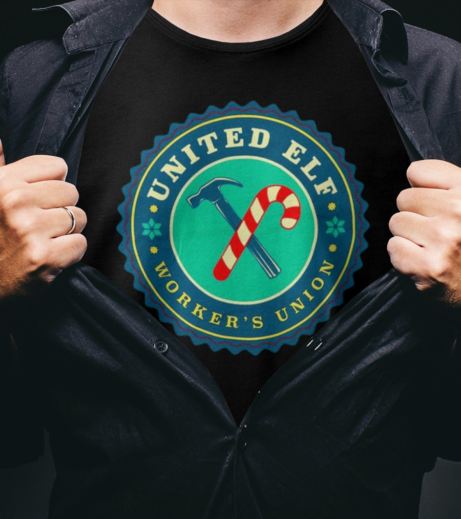 United Elf Worker's Union Candy Cane And Hammer Emblem T-Shirt