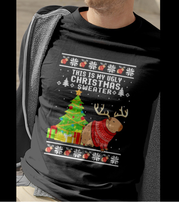 This Is My Ugly Christmas Sweater Capybara Reindeer T-Shirt