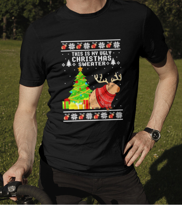 This Is My Ugly Christmas Sweater Capybara Reindeer T-Shirt