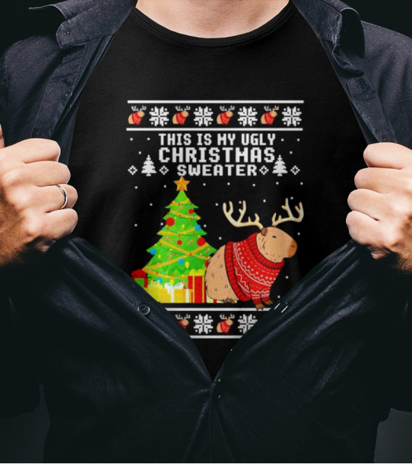 This Is My Ugly Christmas Sweater Capybara Reindeer T-Shirt