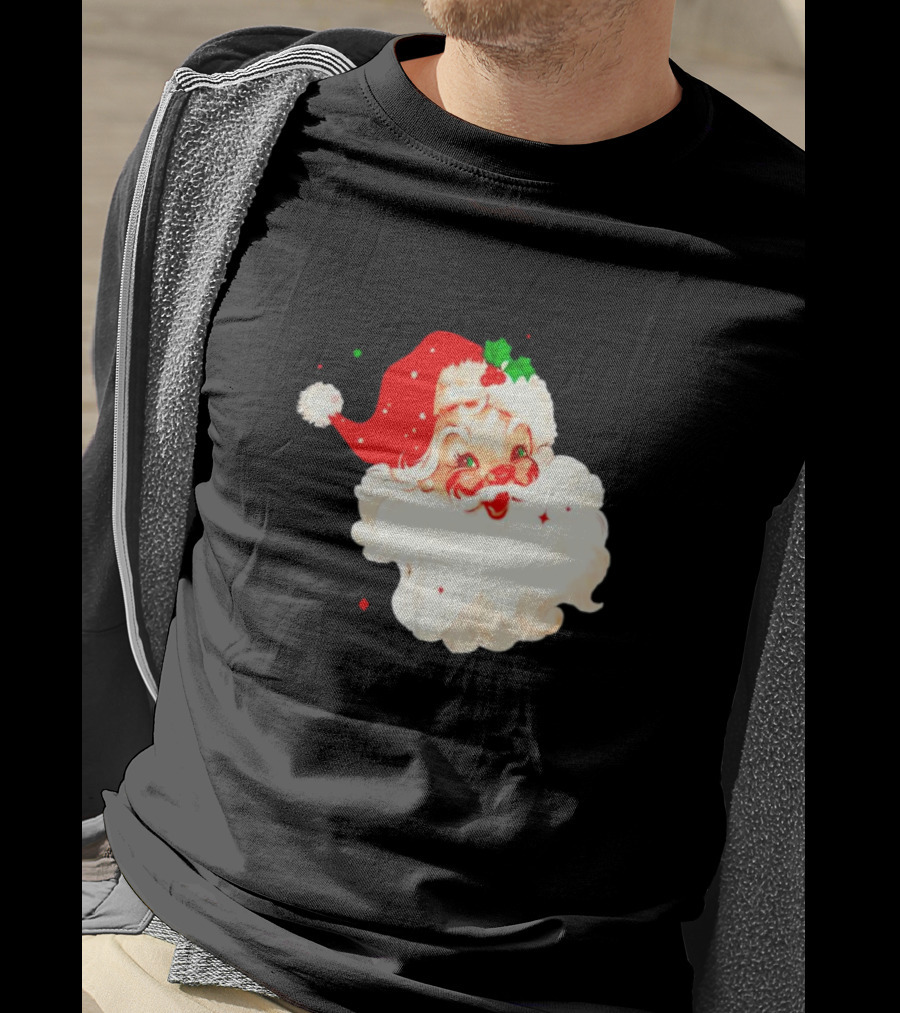 Santa Christmas Vintage Retro Style Holly Berries T-Shirt