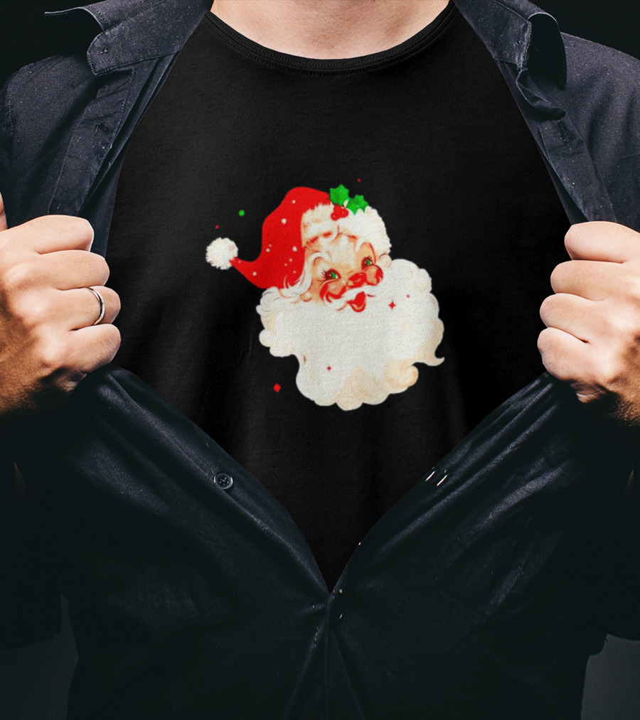 Santa Christmas Vintage Retro Style Holly Berries T-Shirt