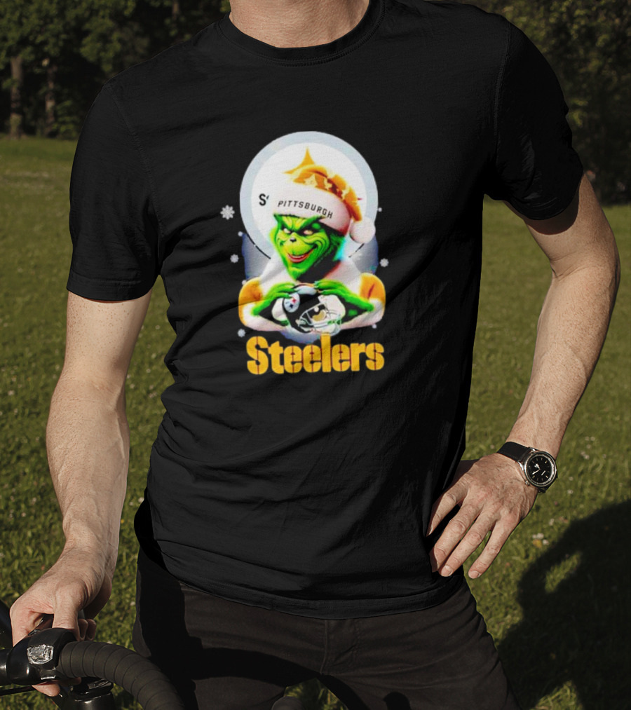 The Grinch Santa Steelers Christmas Pittsburgh Football Fan T-Shirt