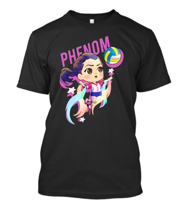 Phenom Chibi Volleyball Player With Rainbow Trails And Stars T-Shirt
