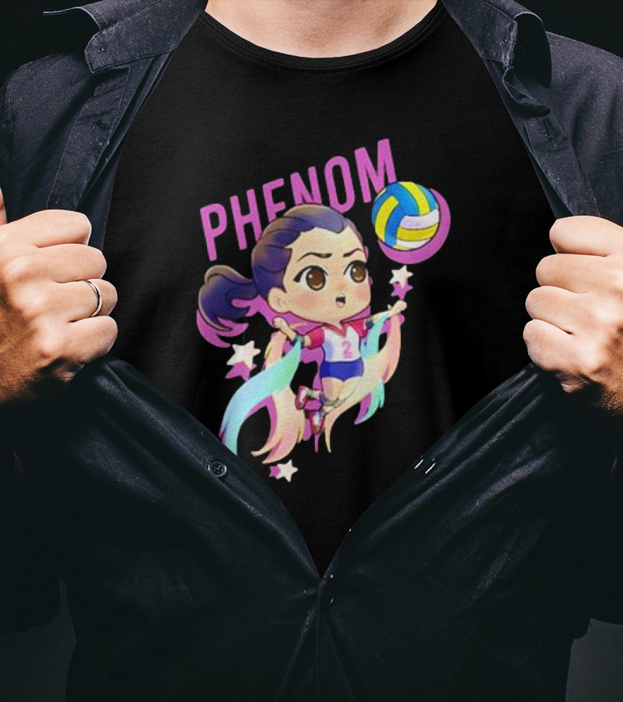 Phenom Chibi Volleyball Player With Rainbow Trails And Stars T-Shirt