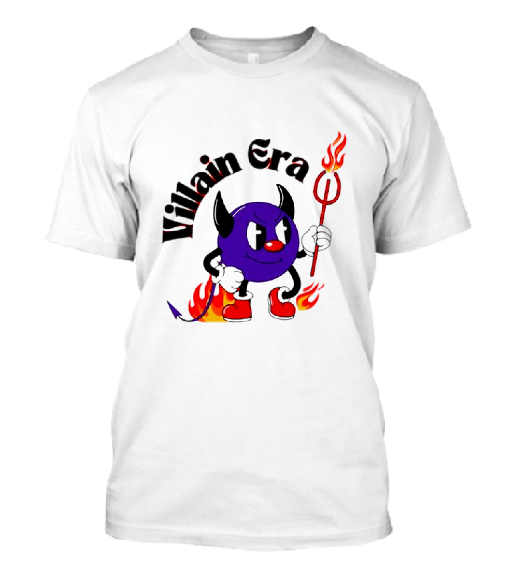 Villain Era Devil Cartoon With Pitchfork And Flames T-Shirt