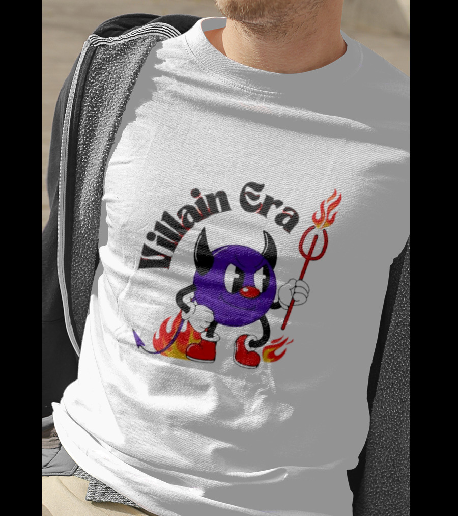 Villain Era Devil Cartoon With Pitchfork And Flames T-Shirt