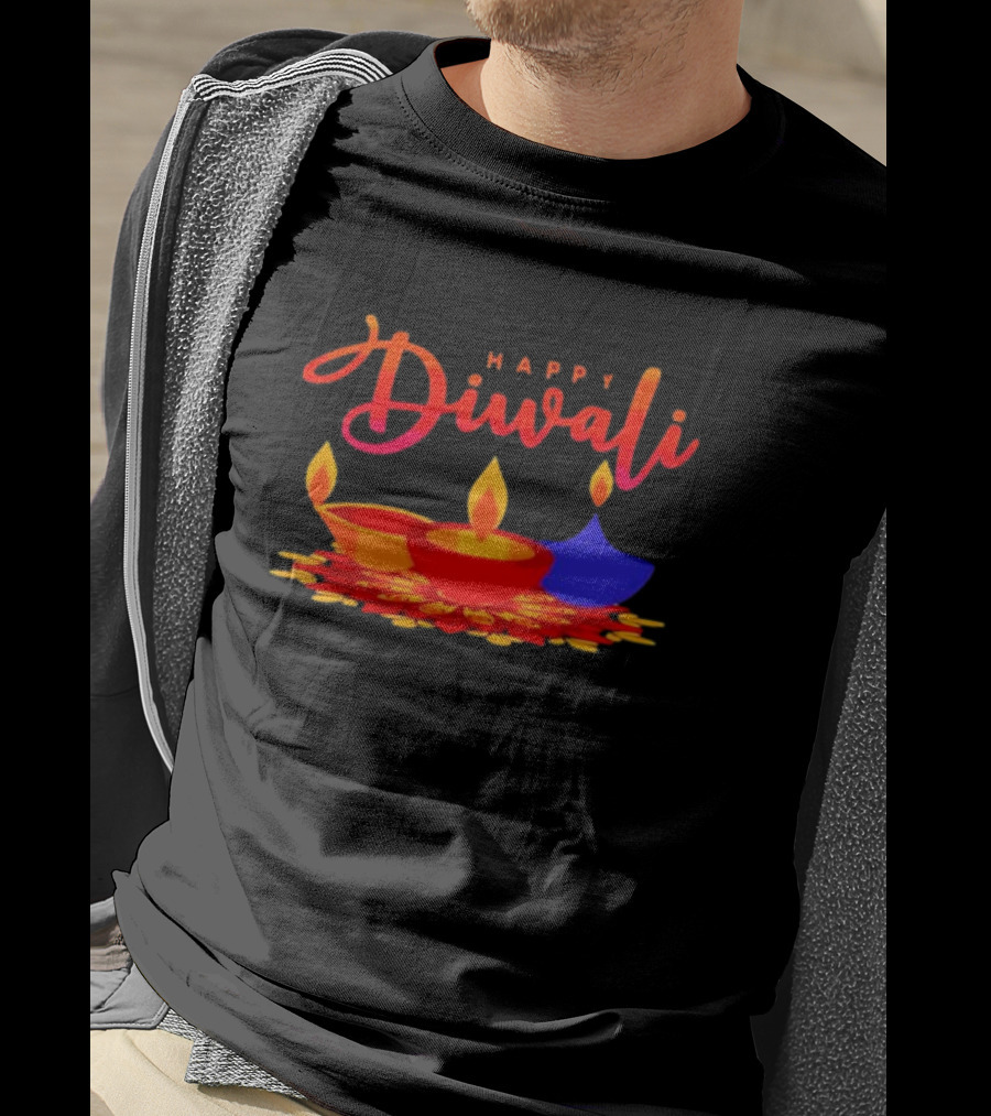 Happy Diwali Festival Of Light With Colorful Diyas T-Shirt