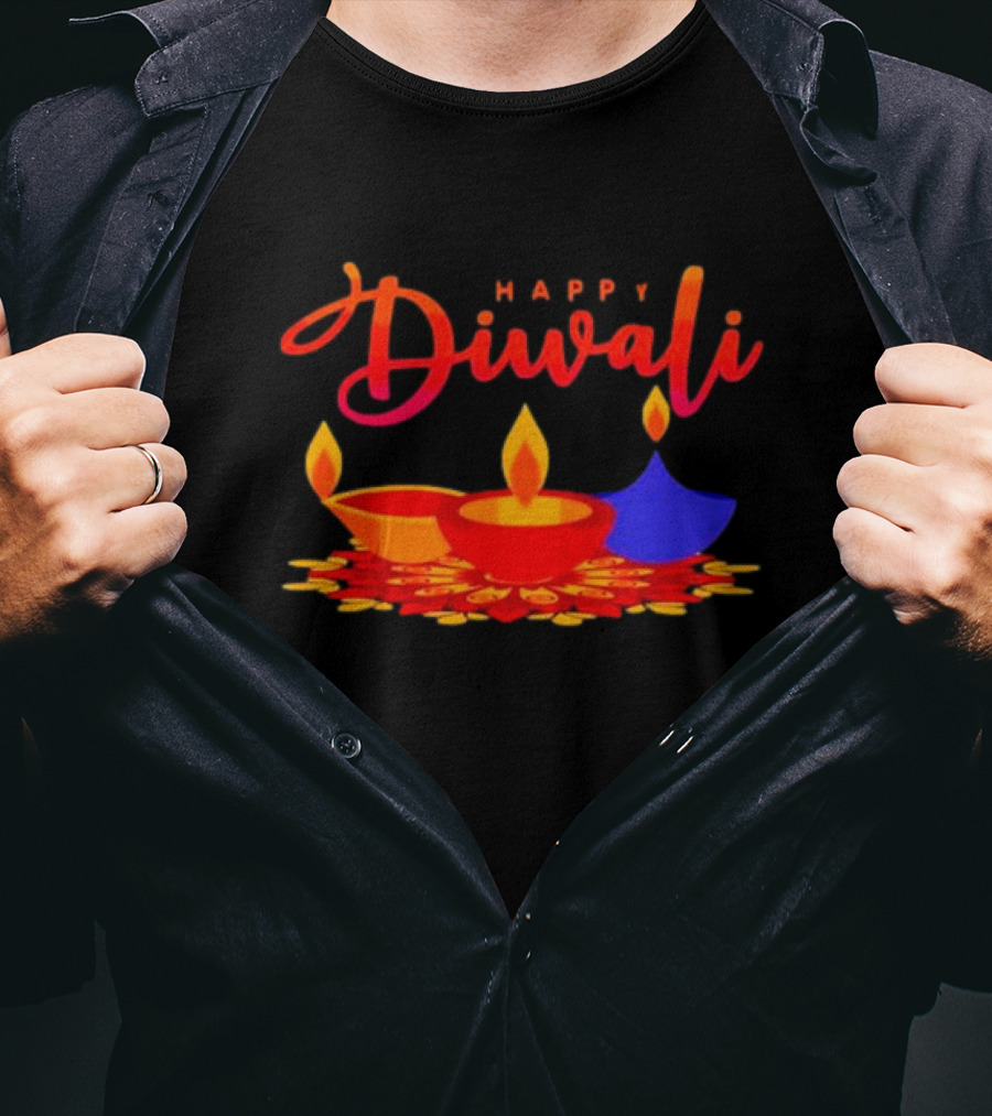 Happy Diwali Festival Of Light With Colorful Diyas T-Shirt