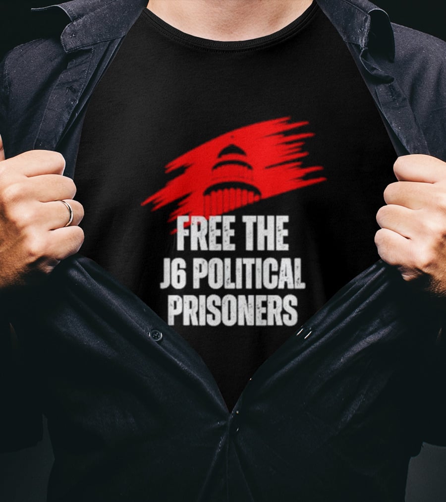 Free The J6 Political Prisoners Capitol Building Red Brushstroke T-Shirt